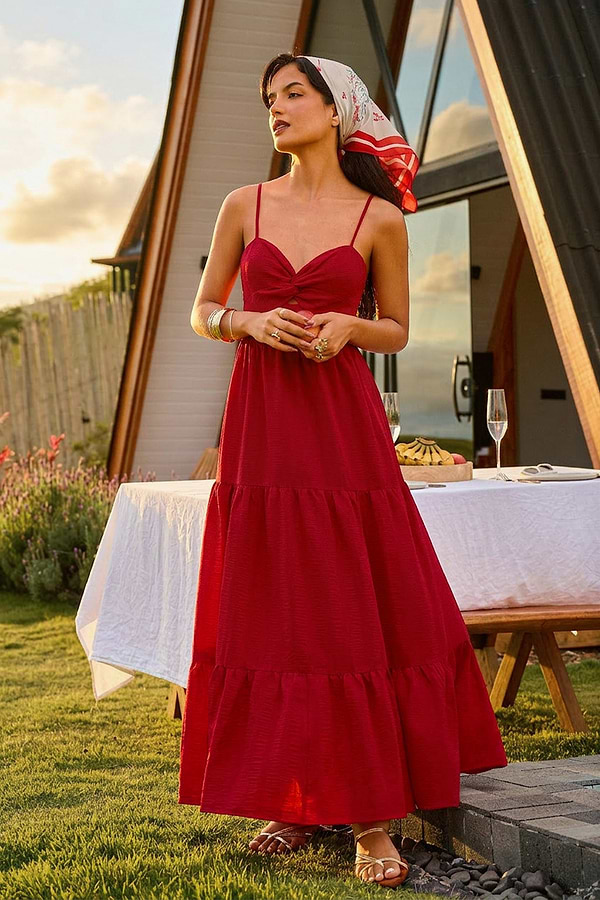 red maxi sun dress Flowy Red Maxi Dress with Cape | Beach Wedding Guest & Resort Wear