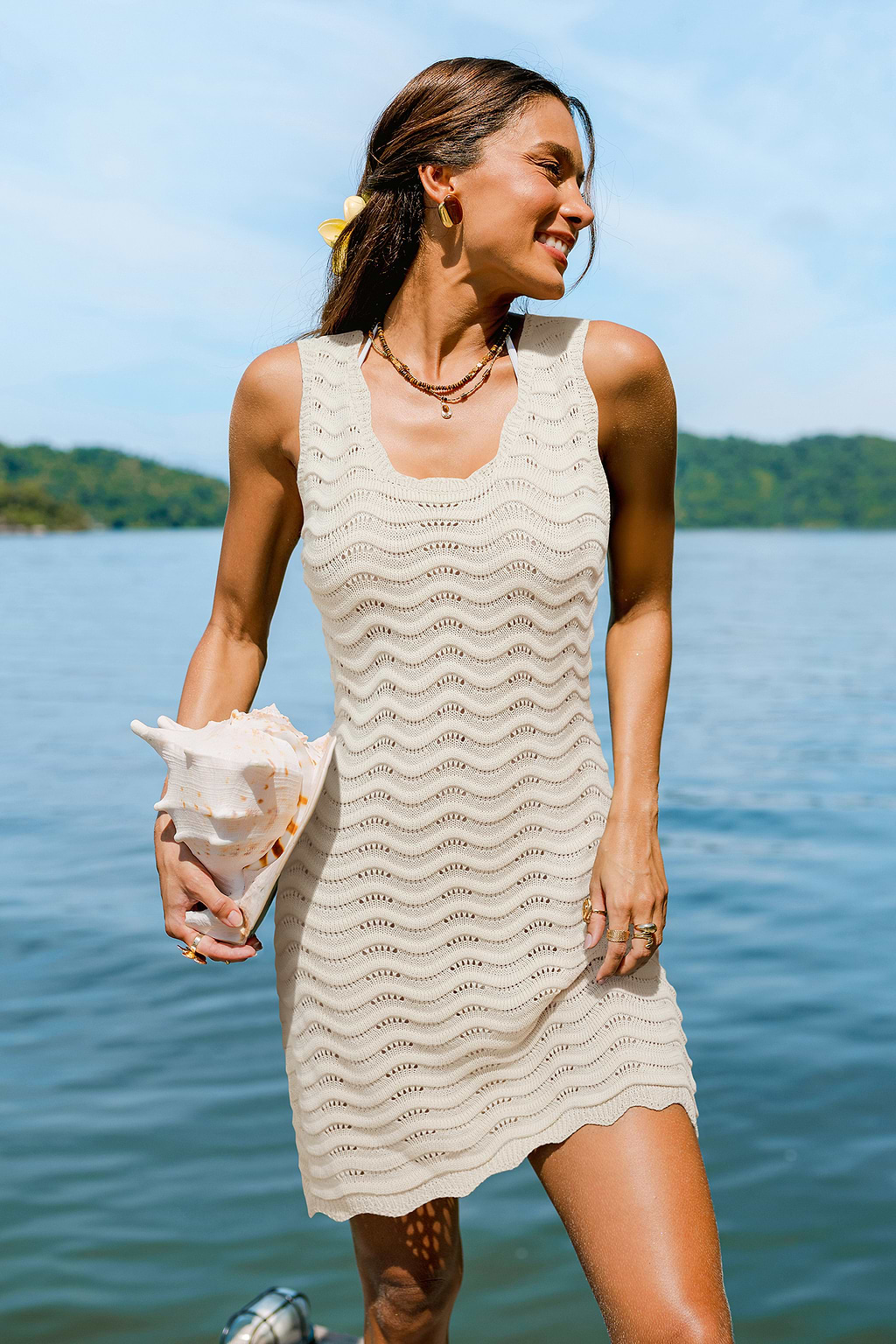 Sandy Waves Beige Cover-Up Mini Dress