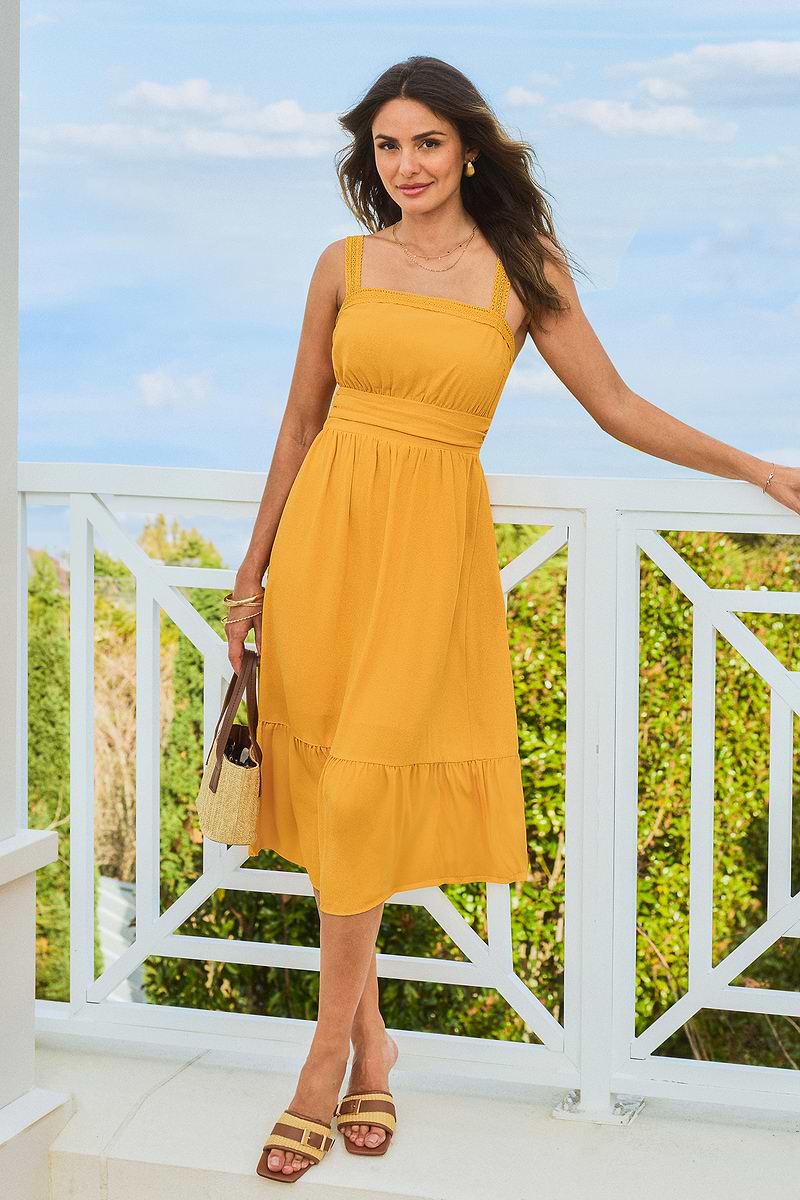 Citrus Picking Yellow Maxi Dress
