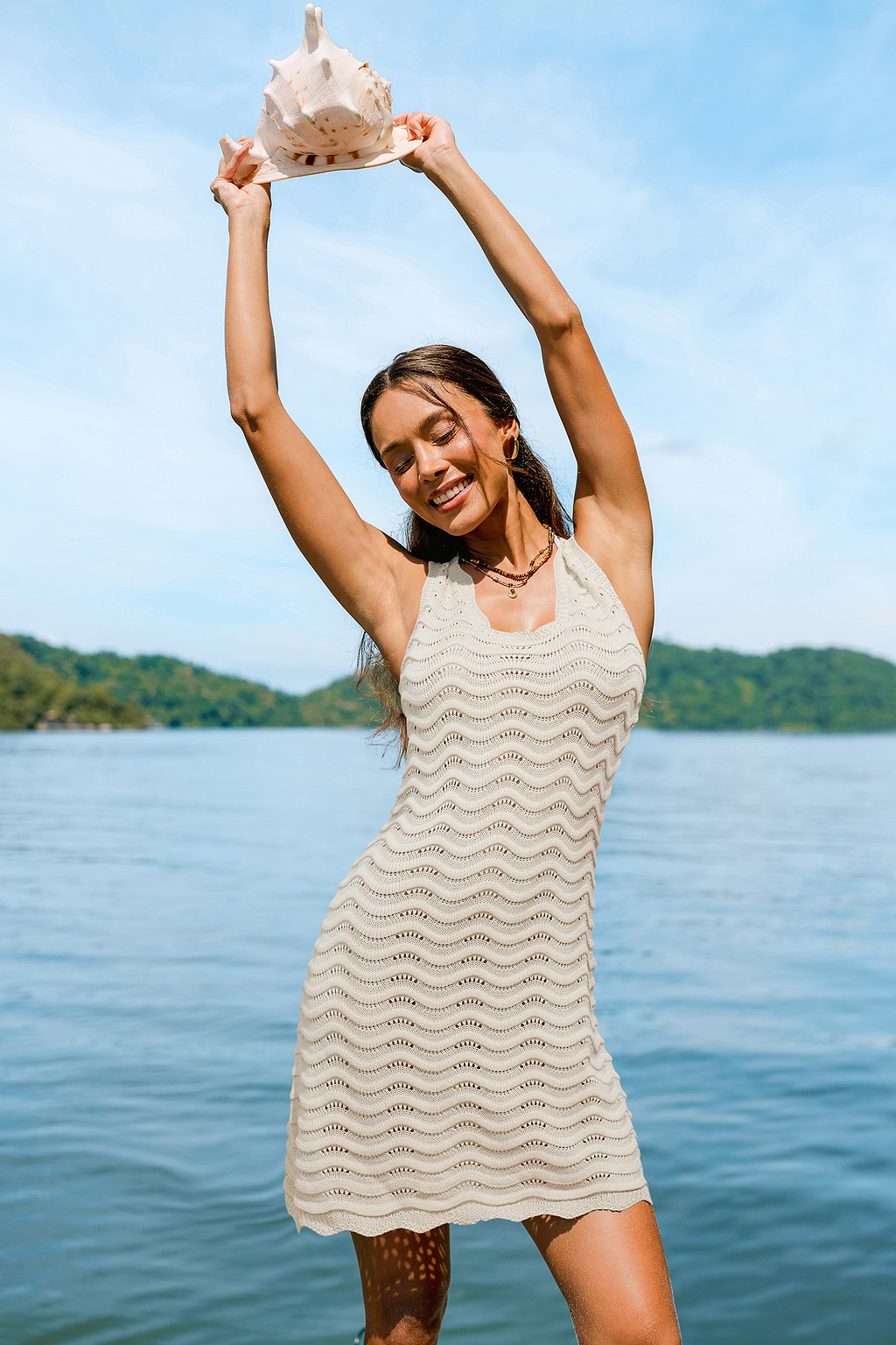 Sandy Waves Beige Cover-Up Mini Dress