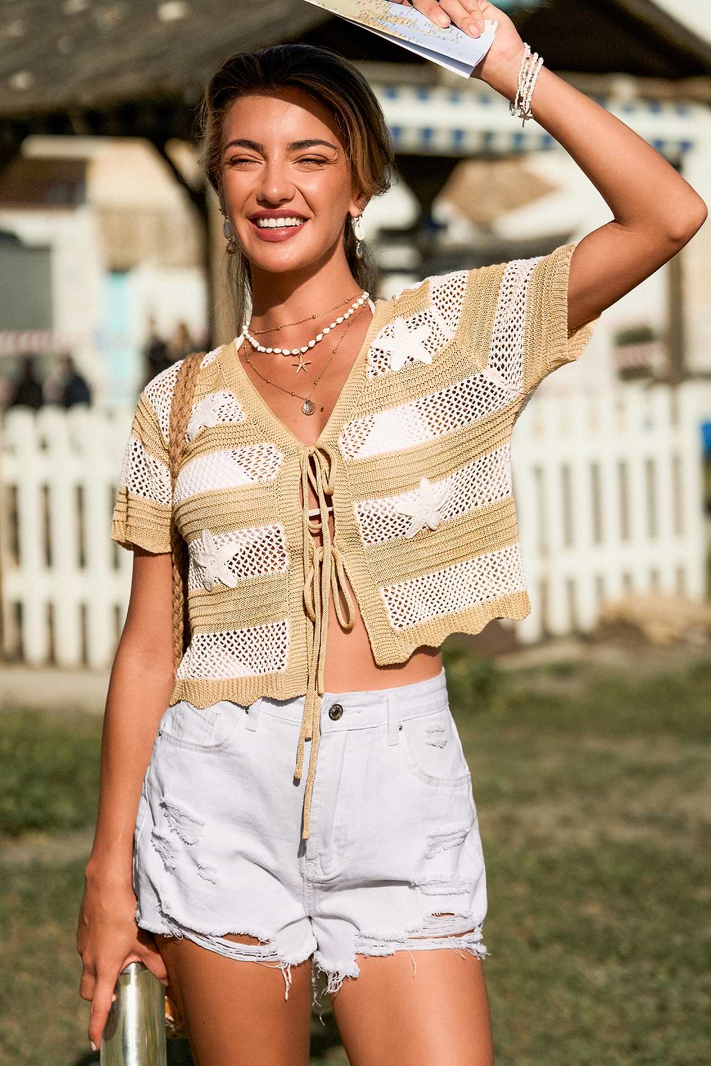 Toasted Marshmallow Striped Cover-Up Top