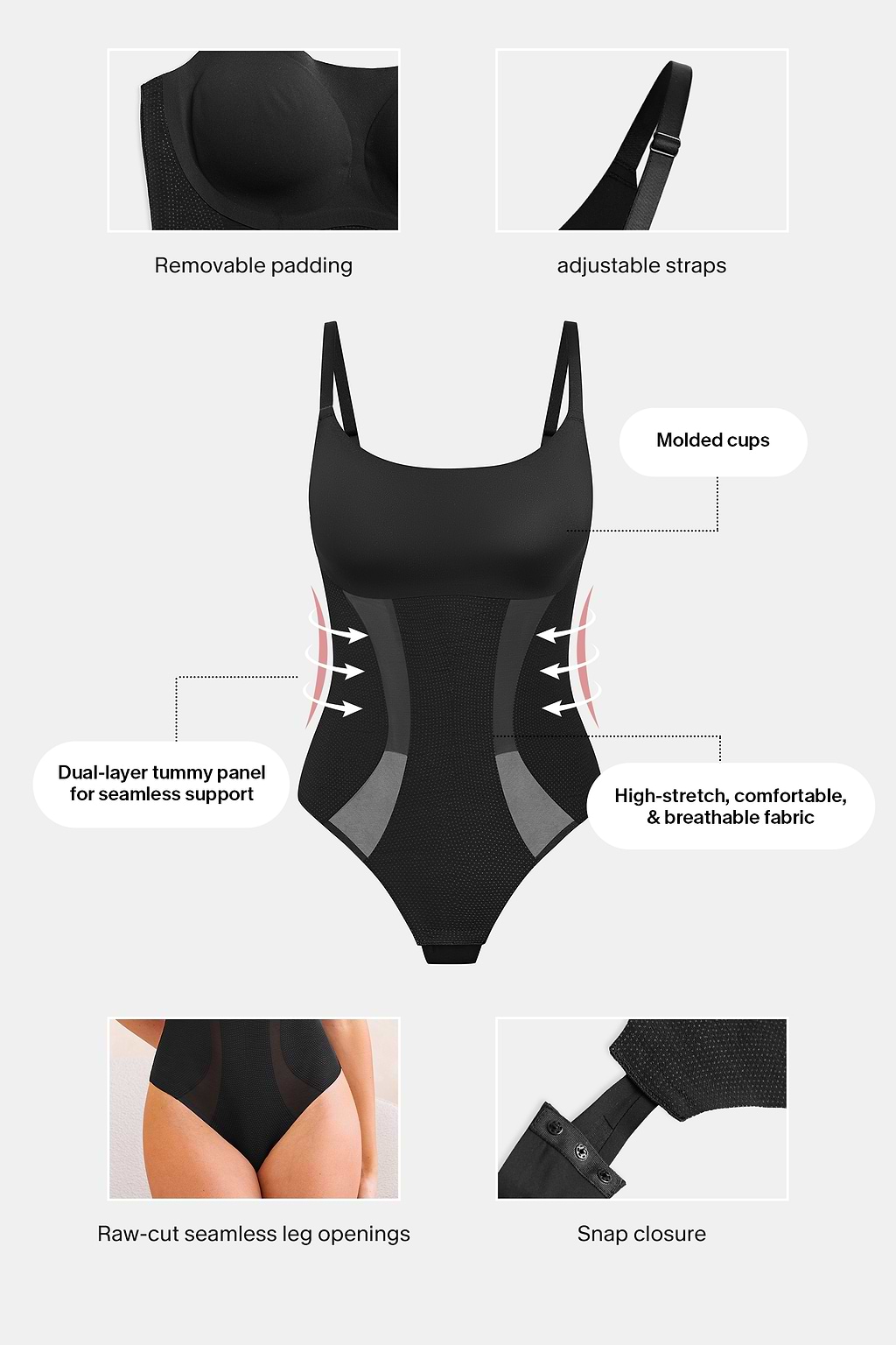 Another Level Black Shapewear Bodysuit