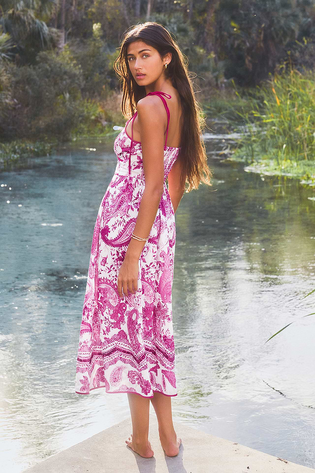 pink paisley midi dress Womens Love & Roses Pink Paisley Hanky Hem Tie Neck Midi Dress US 14