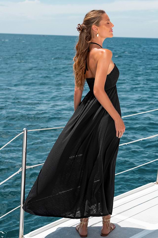 strapless open back dress LA LEELA Long Maxi Hawaiian Halter Neck Tube Dress For Women Beach Pool  Party Casual Outfits Ladies Summer Outing Wear