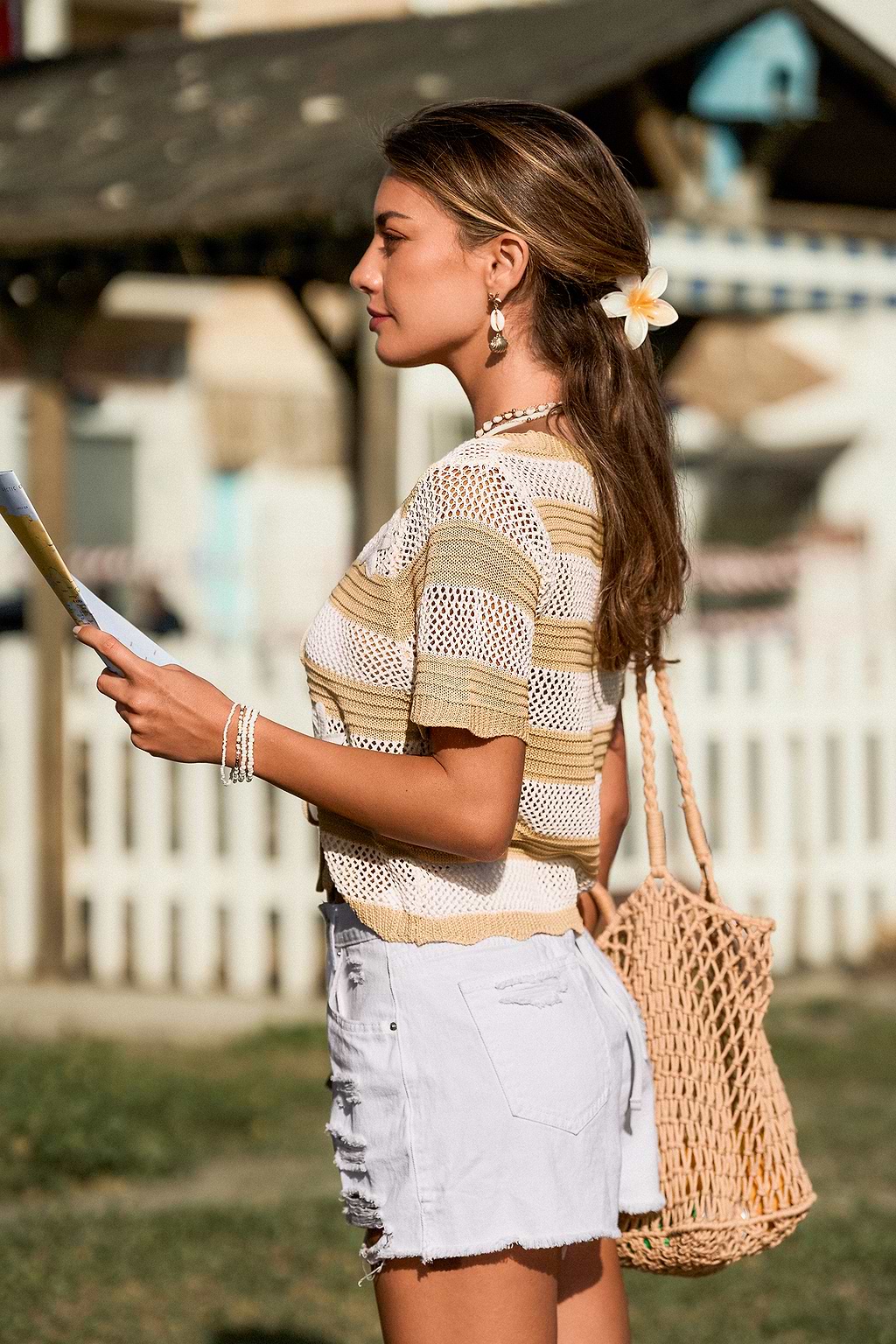Toasted Marshmallow Striped Cover-Up Top