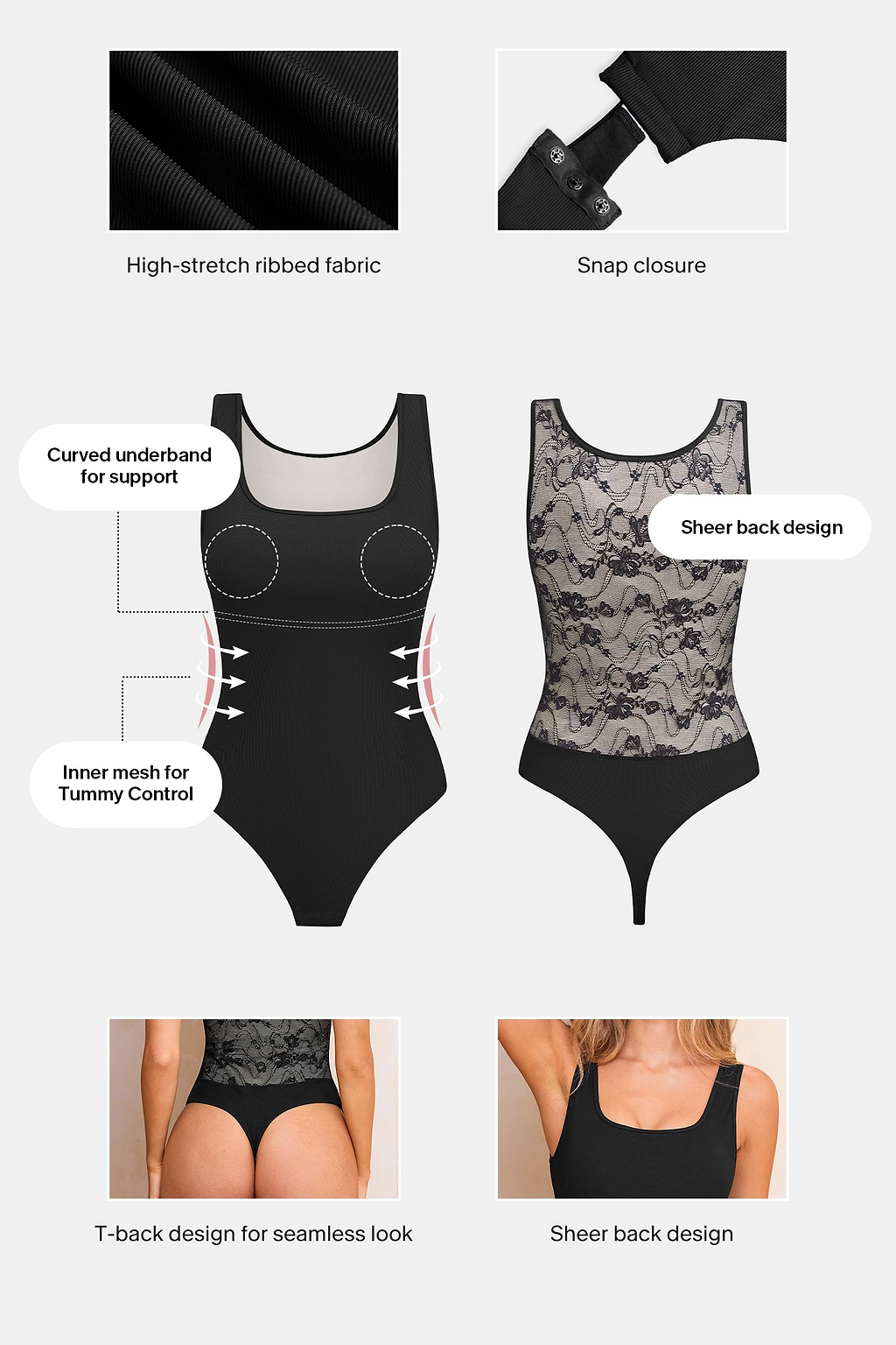 My Whole Heart Black Shapewear Bodysuit