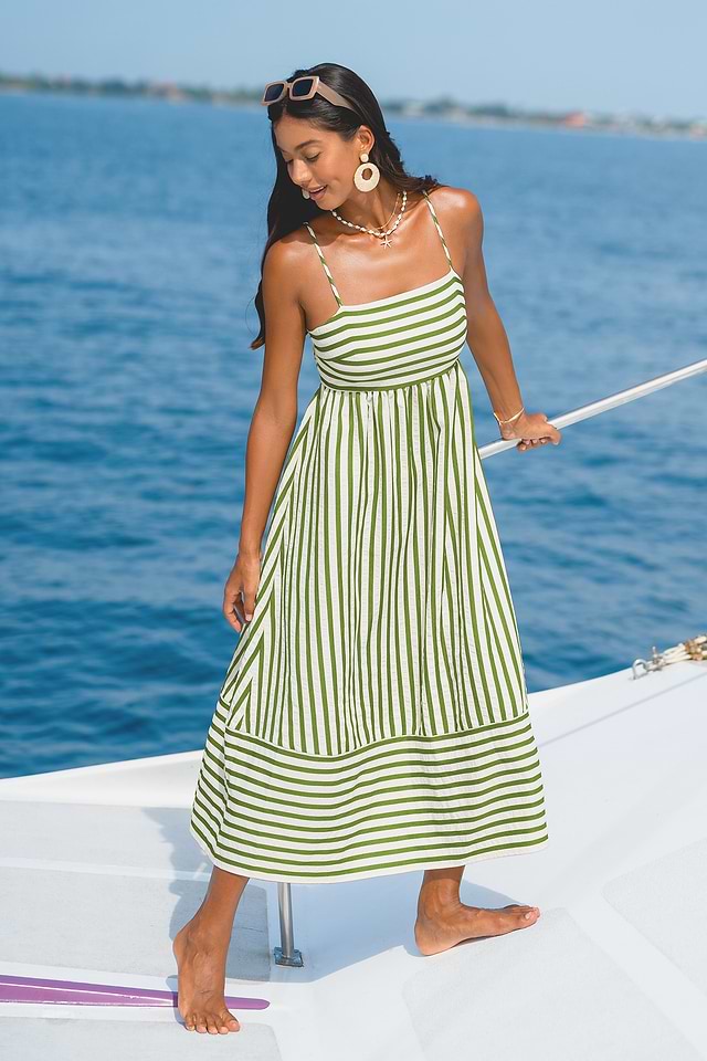 slim fit dress slacks Pink, Green & Blue Striped Baxter Maxi Dress main image 0