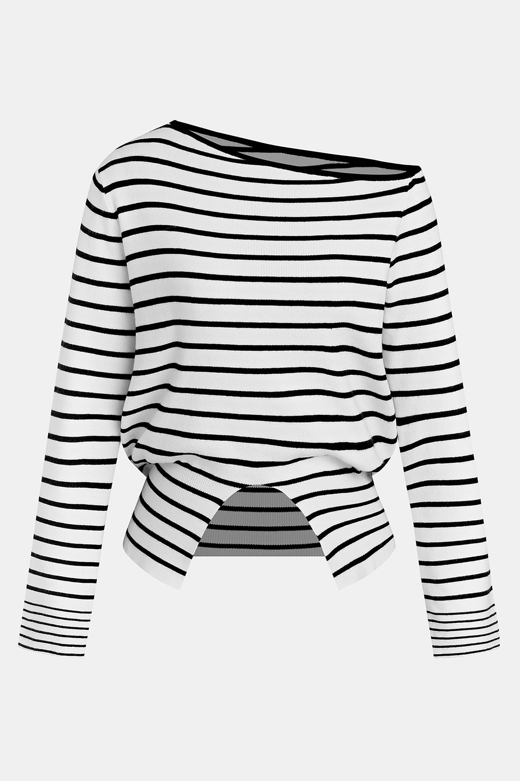 Pull à rayures col asymétrique ourlet fendu