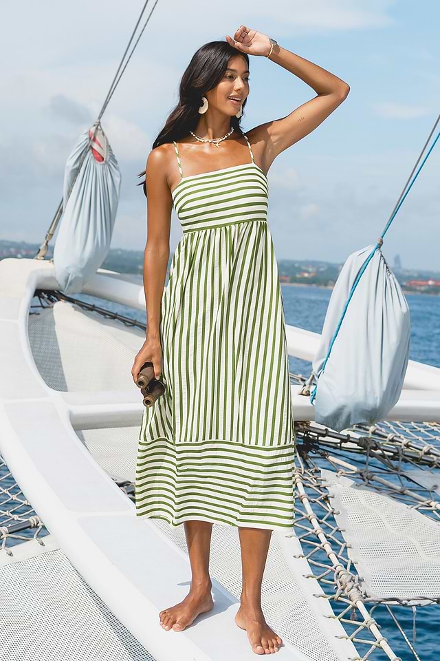 slim fit dress slacks Lewisa Maxi Dress Green Stripe