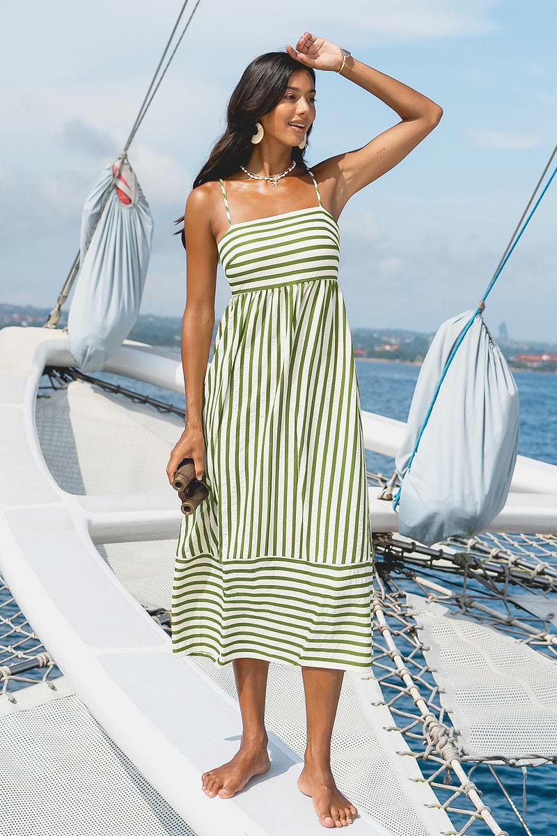 Robe longue tissée à rayures