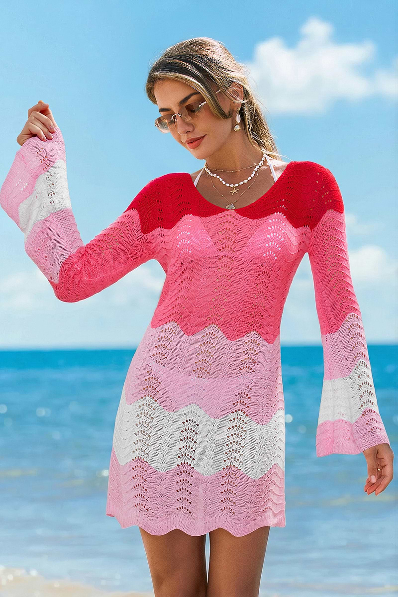 Gestreept mini-jurkje met zonsondergangmotief aan zee