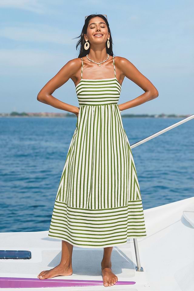 Cupshe Women's So Grounding Striped Maxi Beach Dress - Green Cupshe Women's So Grounding Striped Maxi Beach Dress - Green
