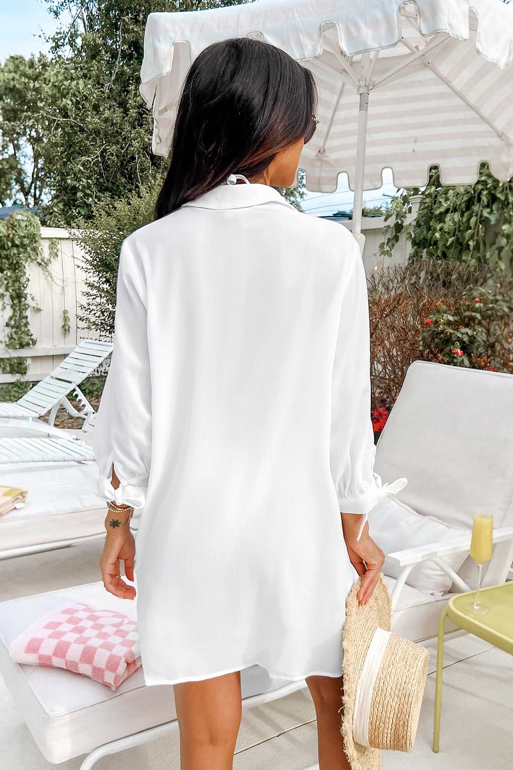 Seersucker Tie Cuff Cover-Up Dress