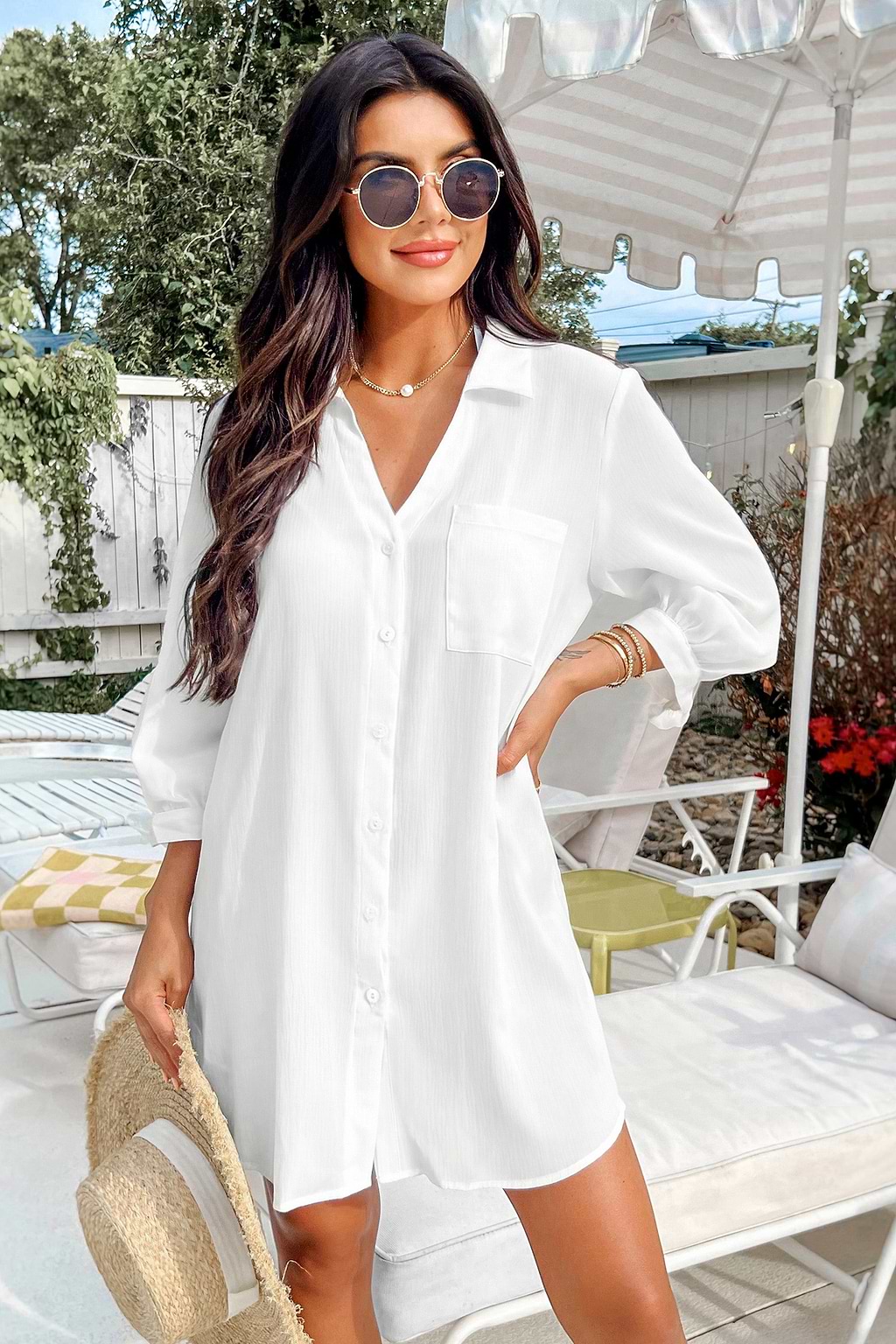 Seersucker Tie Cuff Cover-Up Dress