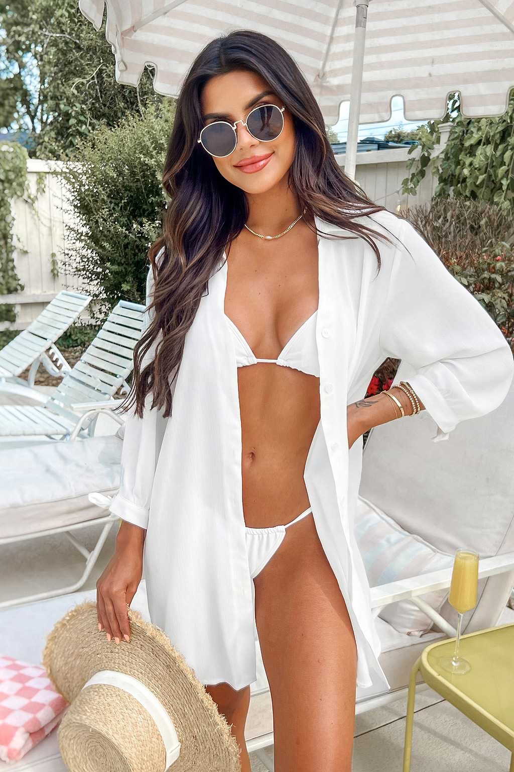 Seersucker Tie Cuff Cover-Up Dress