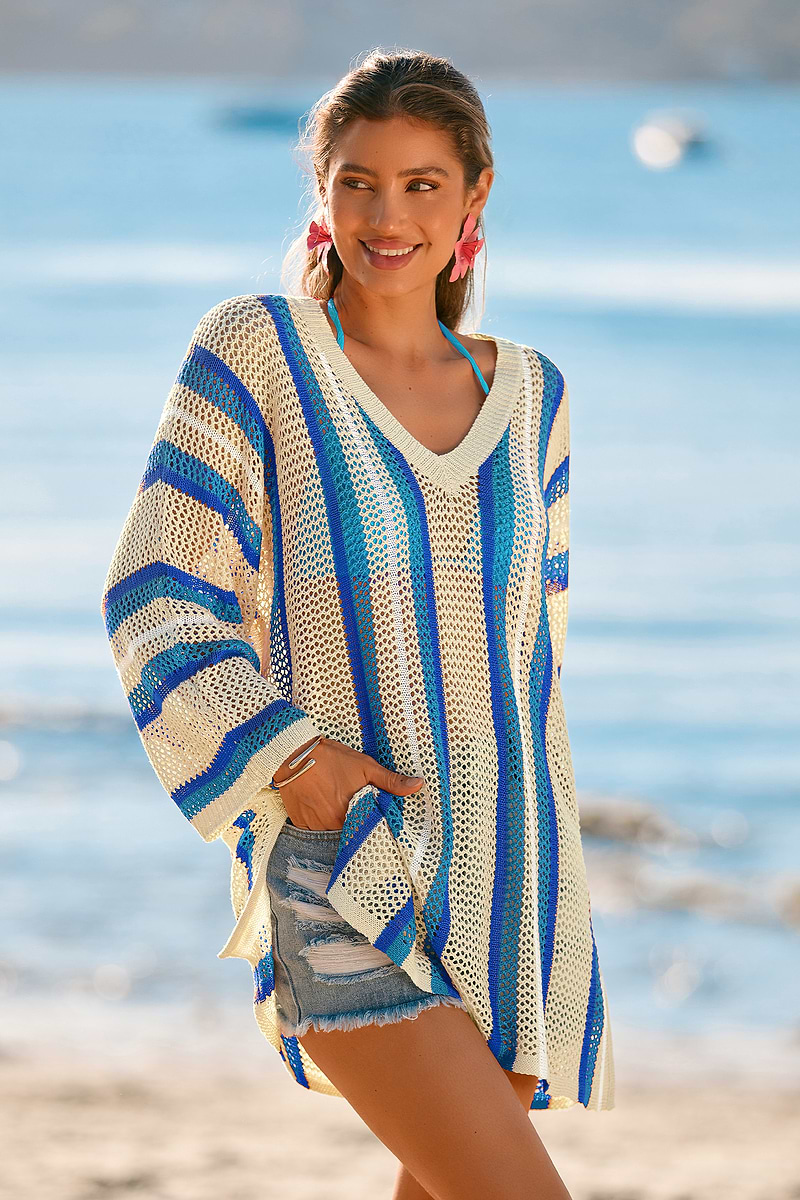 Robe courte cover up rayée