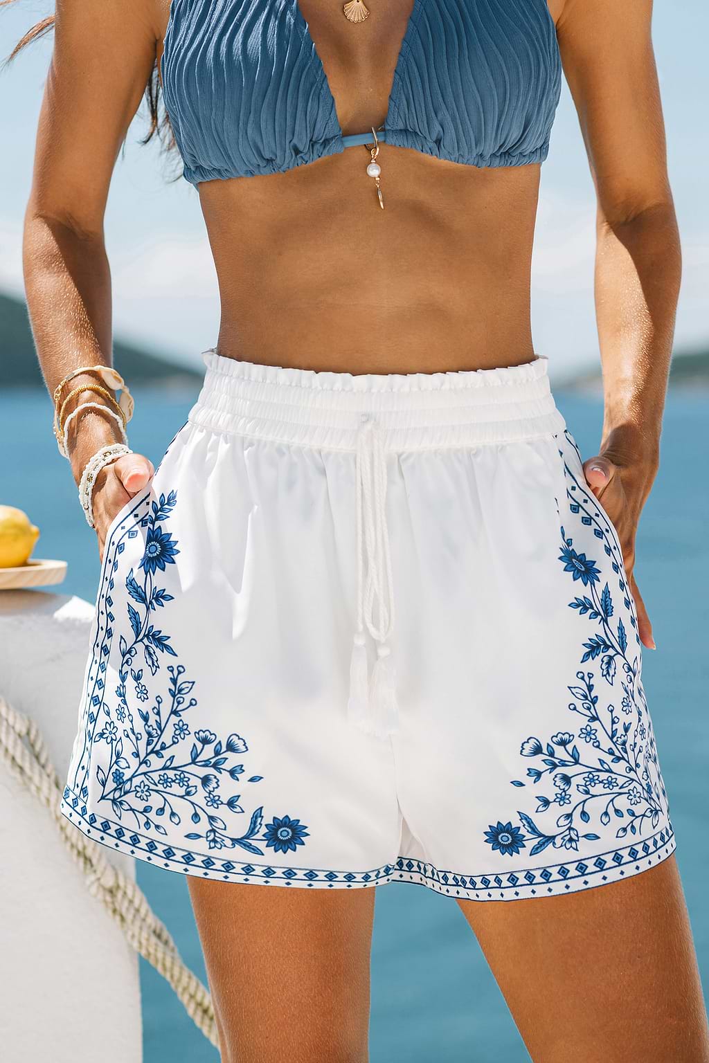 Short floral taille élastique