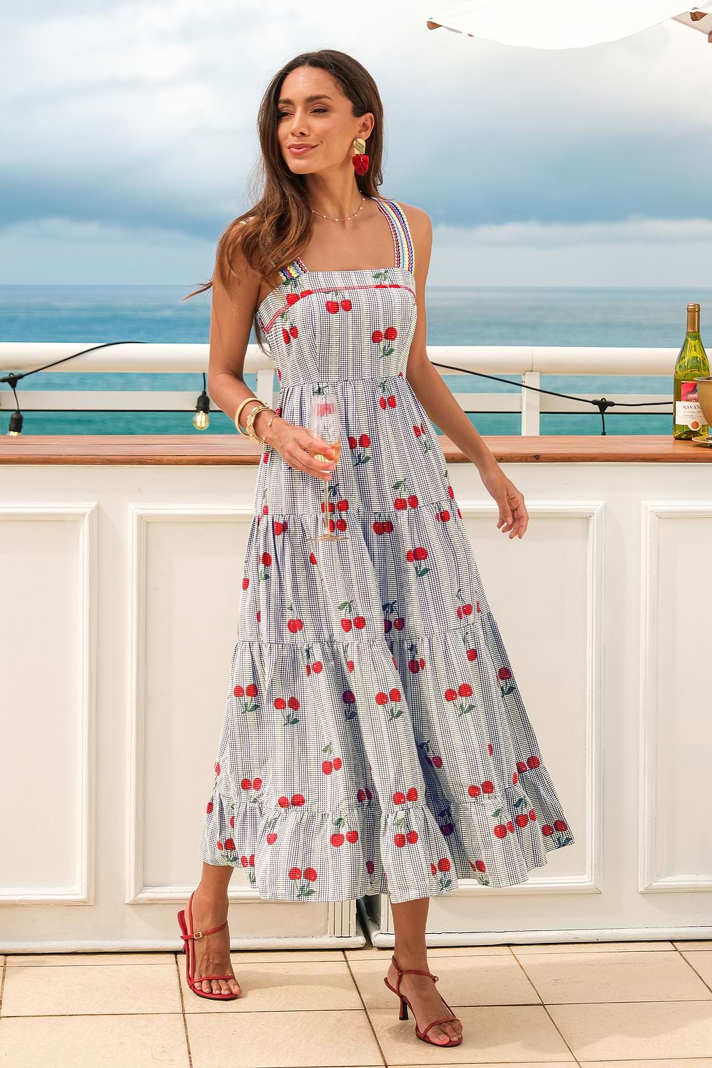 Robe longue à motif cerise