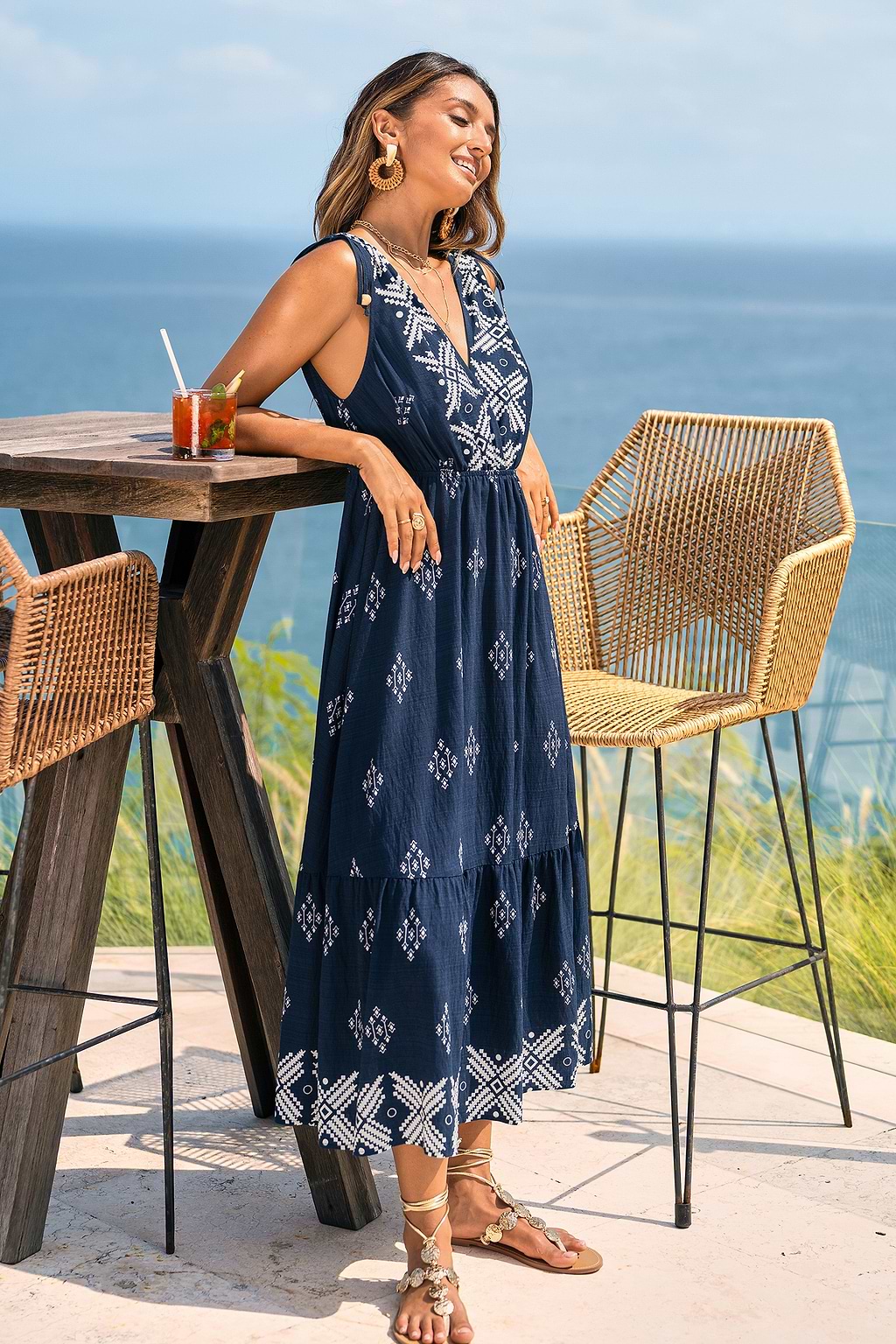 Robe longue géométrique col surplis
