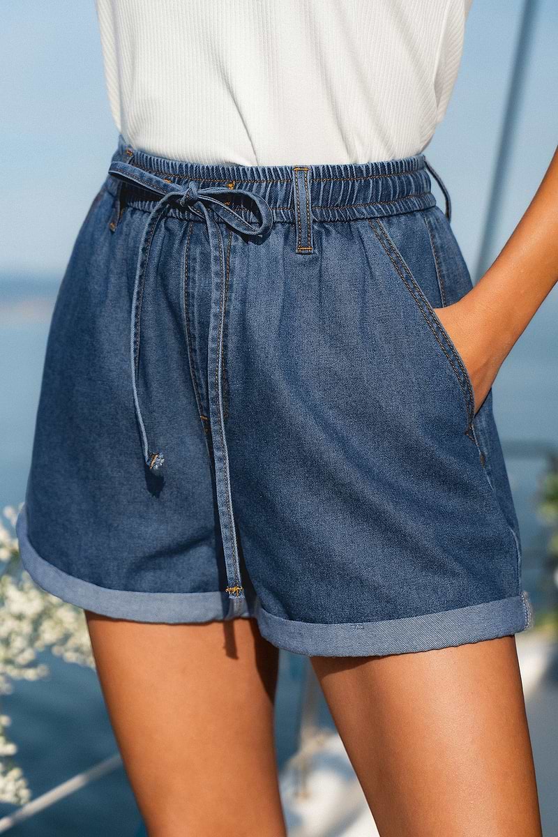 Short denim à cordon jambe large
