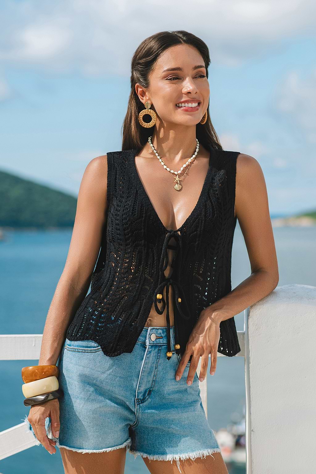 Out the Door Black Cover-Up Top