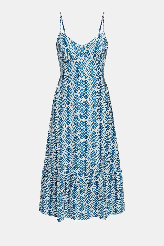 navy geo print satin frill shoulder split midi dress Mint Velvet Women's Floral Print Sleeveless Midi Dress - Black