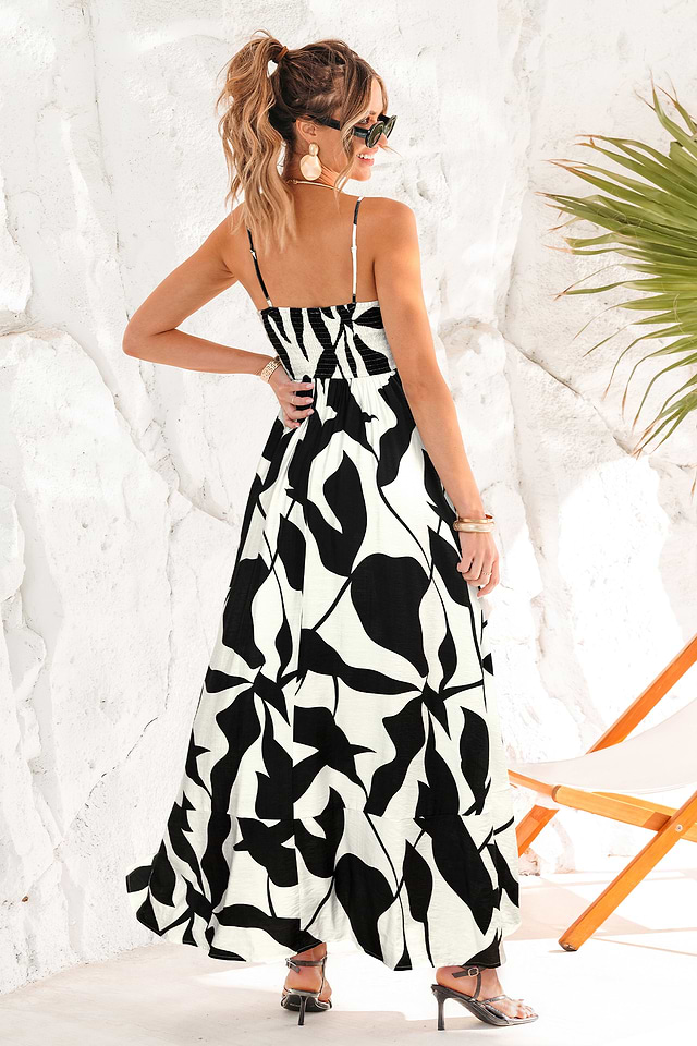 Resort Wear 2026| Polished Retreat Tropical Maxi Dress - Black - XL