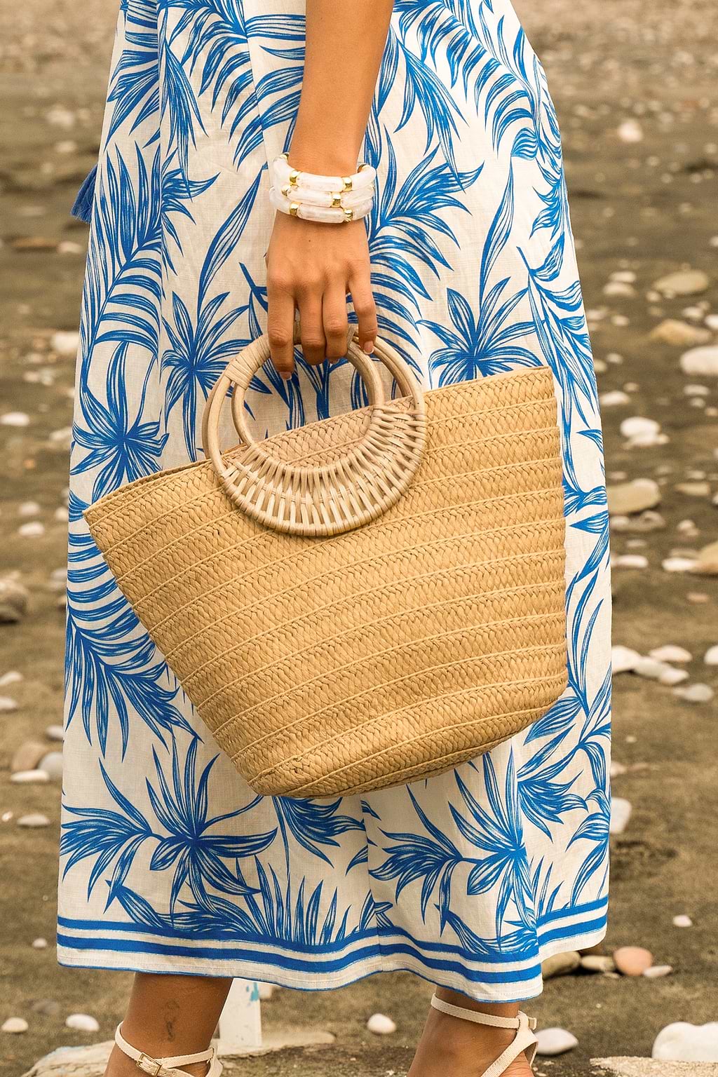 Sac en paille structuré à anse supérieure