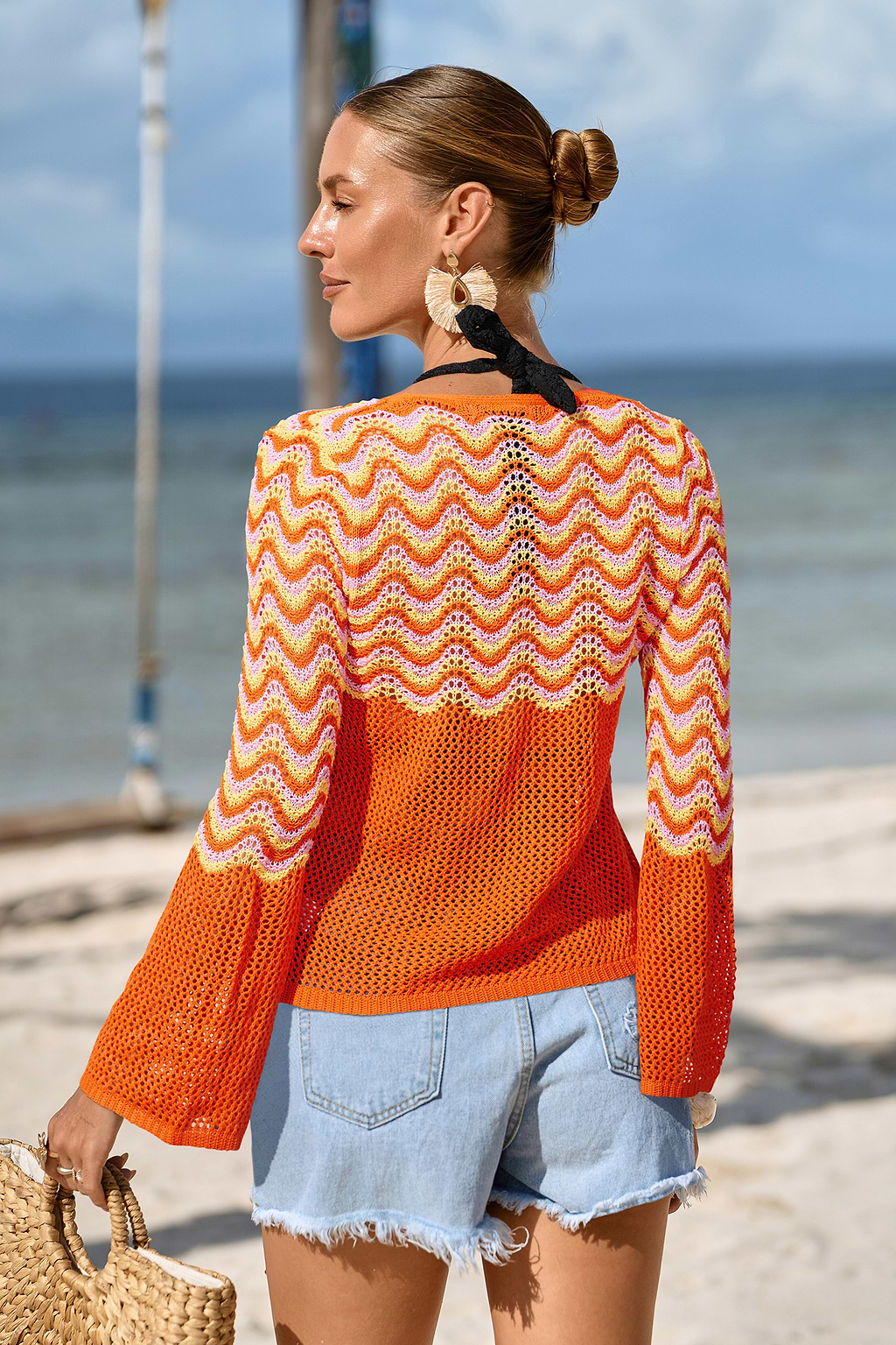 Peach Juice Chevron Cover-Up Kimono