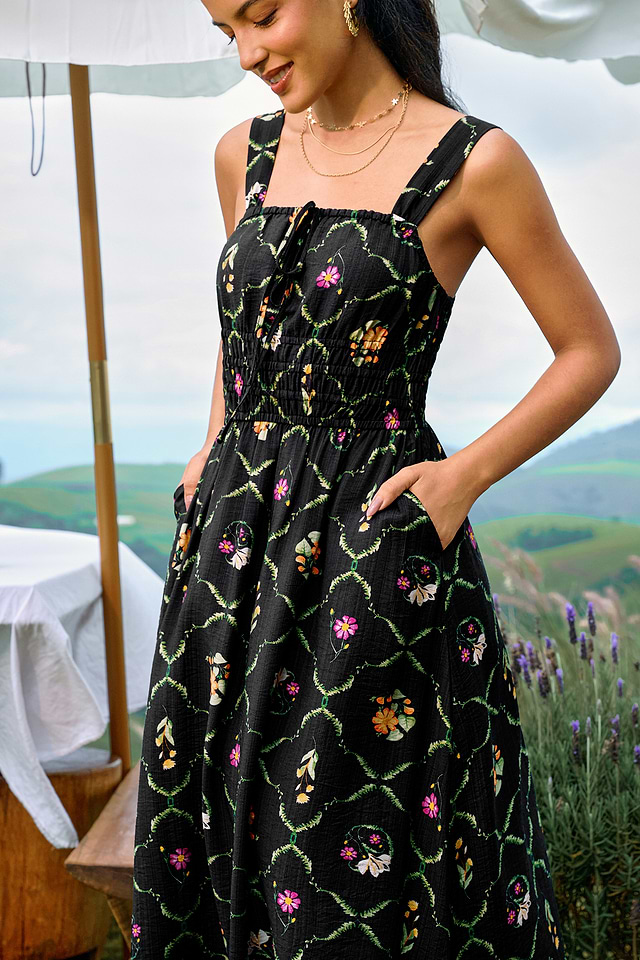 bold floral midi dress Bold Statement Floral Midi Dress