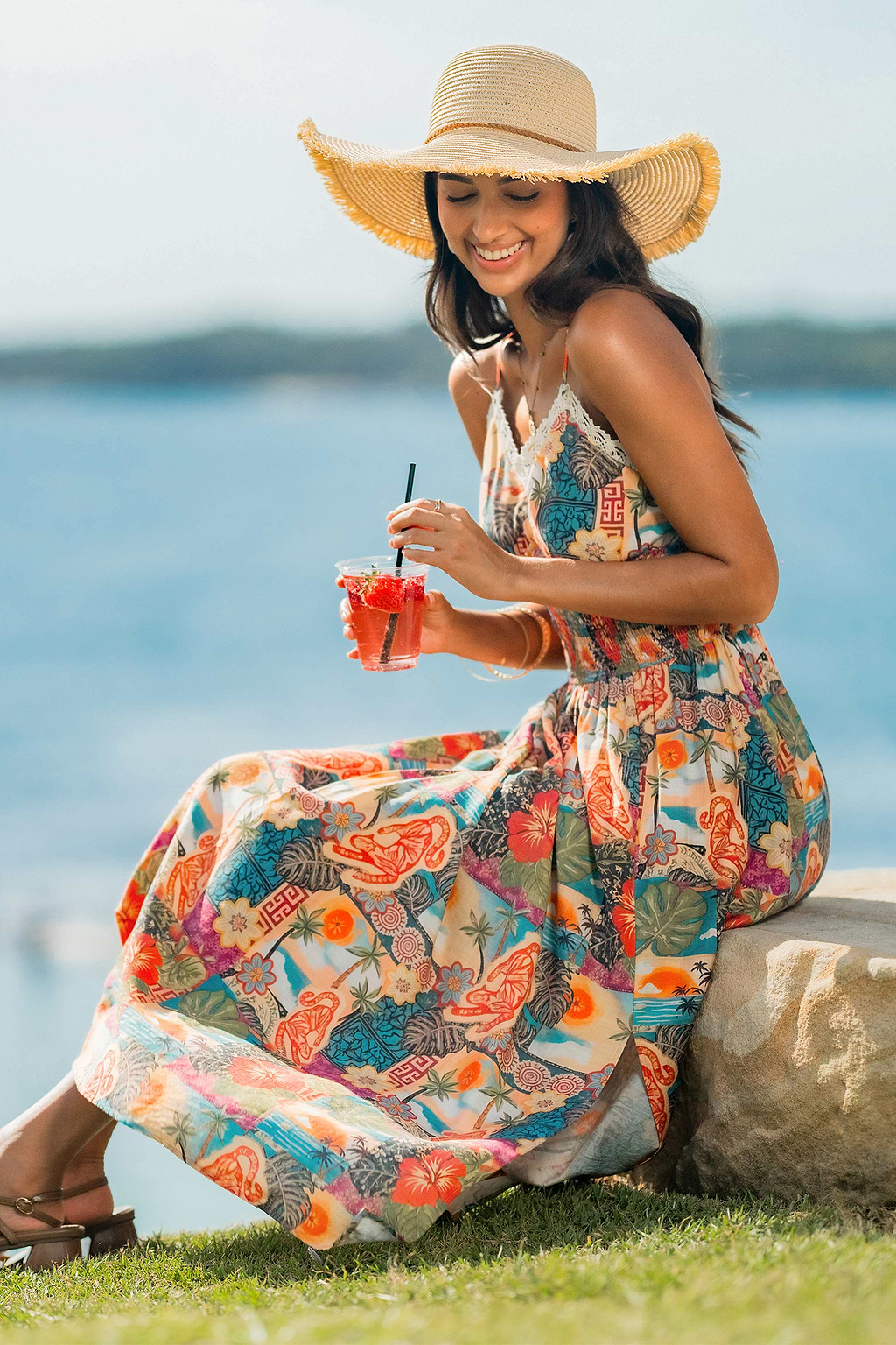 Sukienka midi w stylu pocztówkowym Tropical