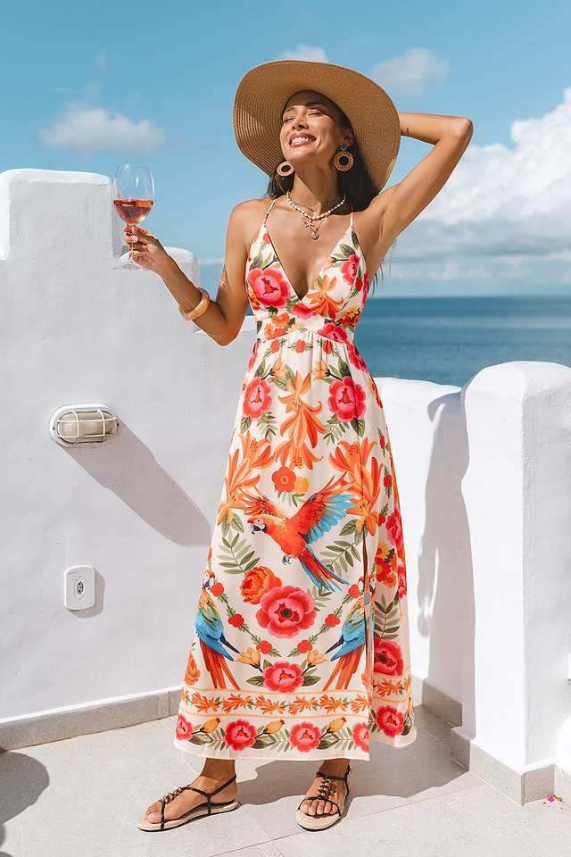 knee length dresses for ladies Twist Front Maxi Dress in Paradise Floral