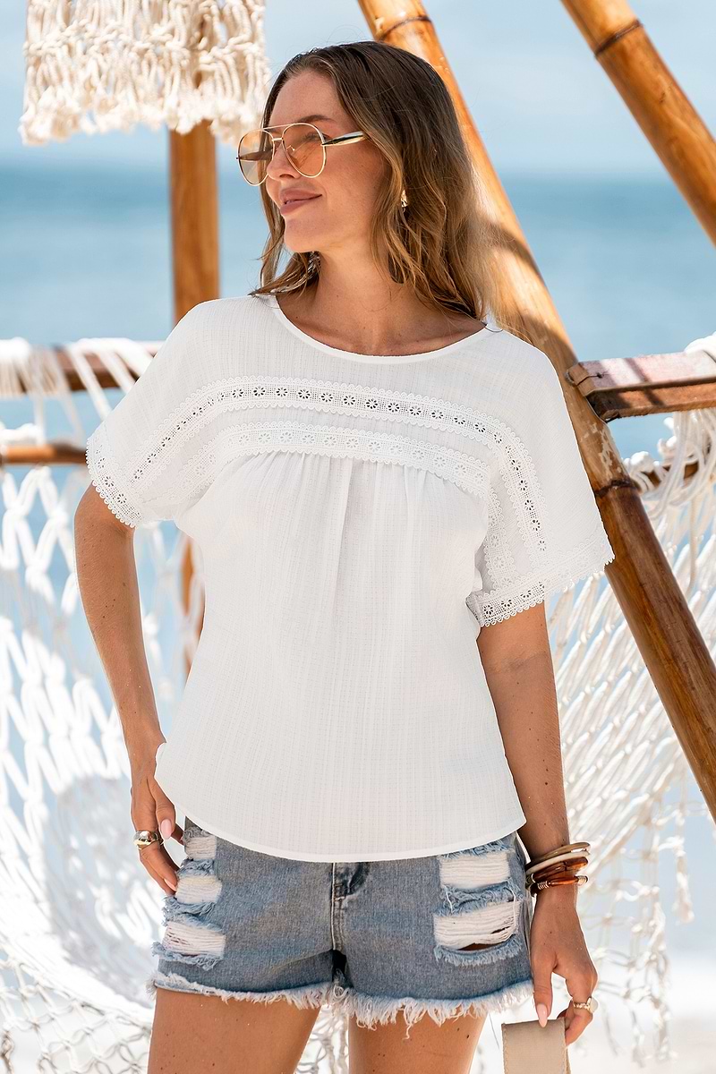 Weißes Rundhals Kurzarmshirt