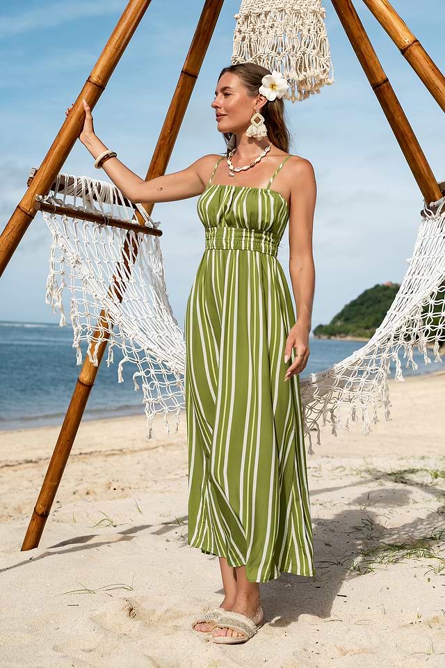 Green Grass Striped Maxi Dress
