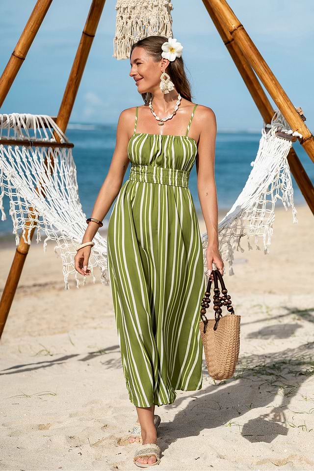 Cupshe Green Grass Striped Maxi Dress - Green