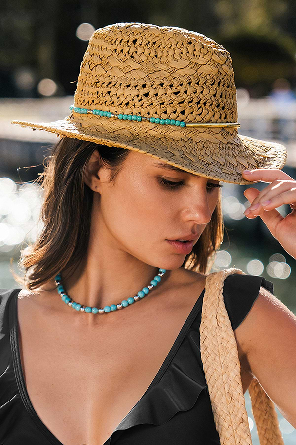 Cupshe Tropical Sail Straw Hat with a white rope band and round details Tropical Sail Straw Hat main image 2