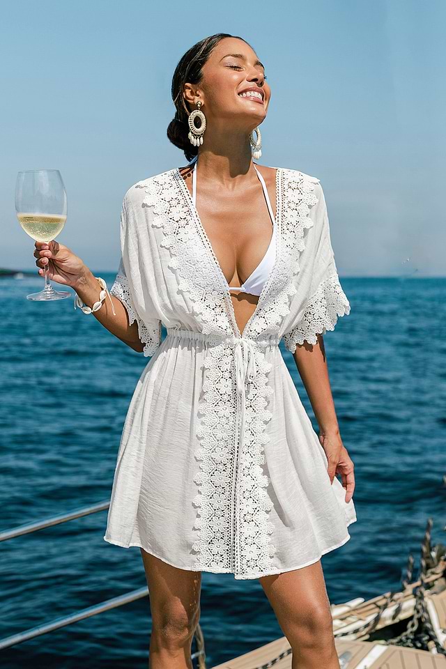 lace cover for dress Cupshe So Fresh White Cover-Up Mini Dress - White