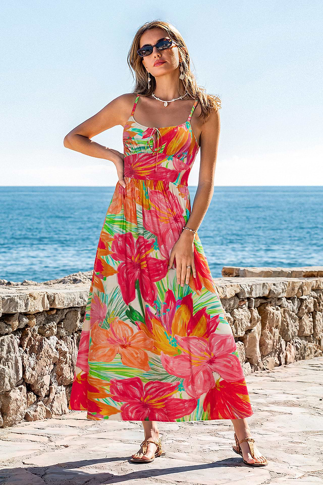 Wild Hibiscus Floral Maxi Dress
