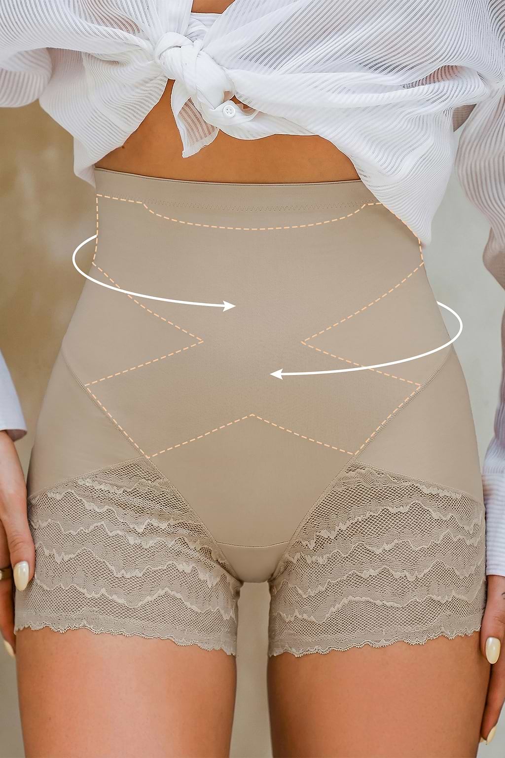 Beiger High-Waist Hüftformender Shapewear-Slip