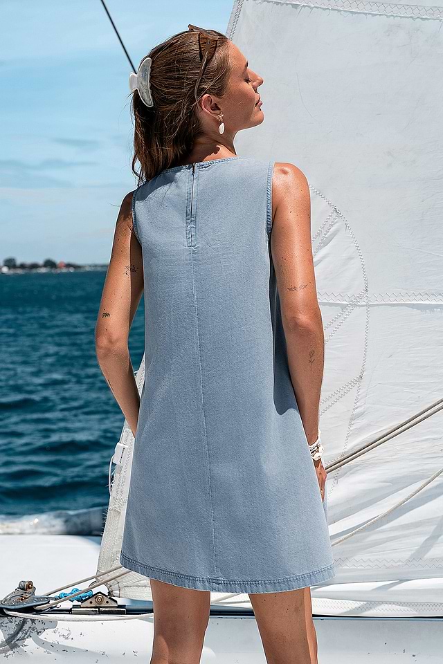 sea denim dress Ethel Blue Denim Tie Strap Mini Dress - PRE ORDER - US 10