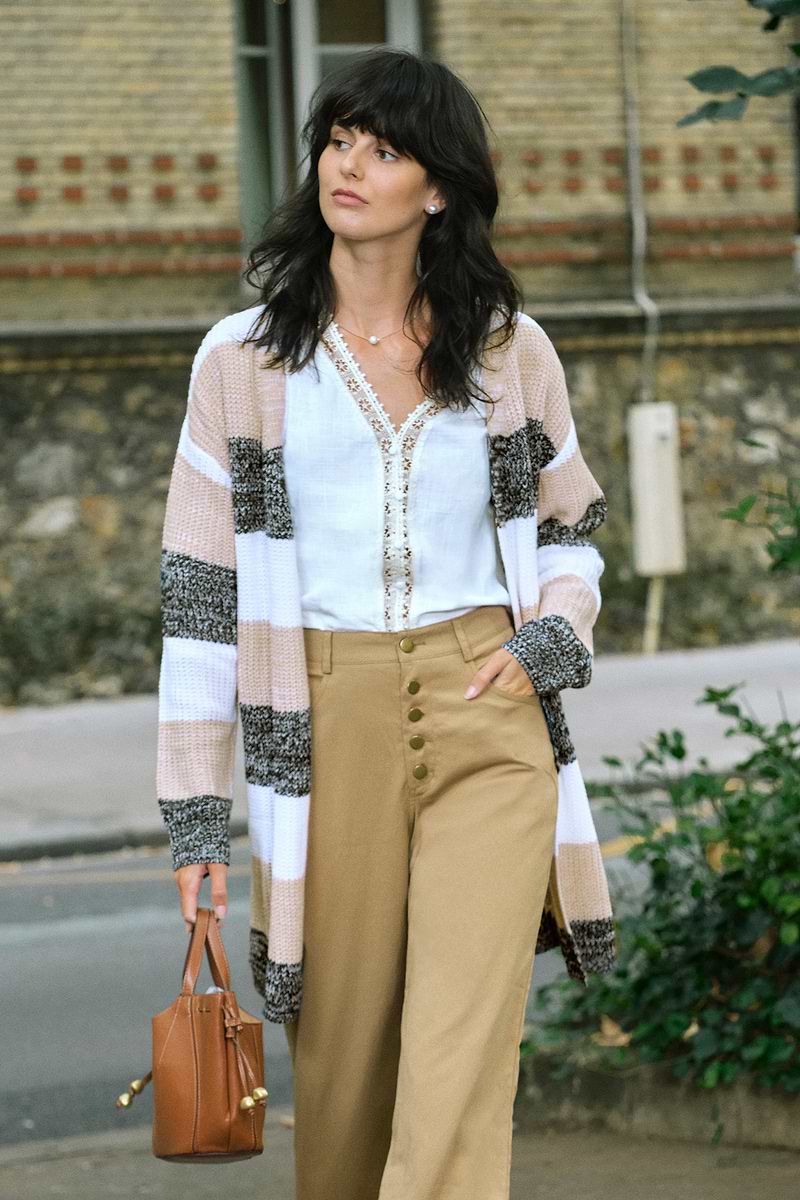 Striped Open Front Long Sleeve Duster Cardigan