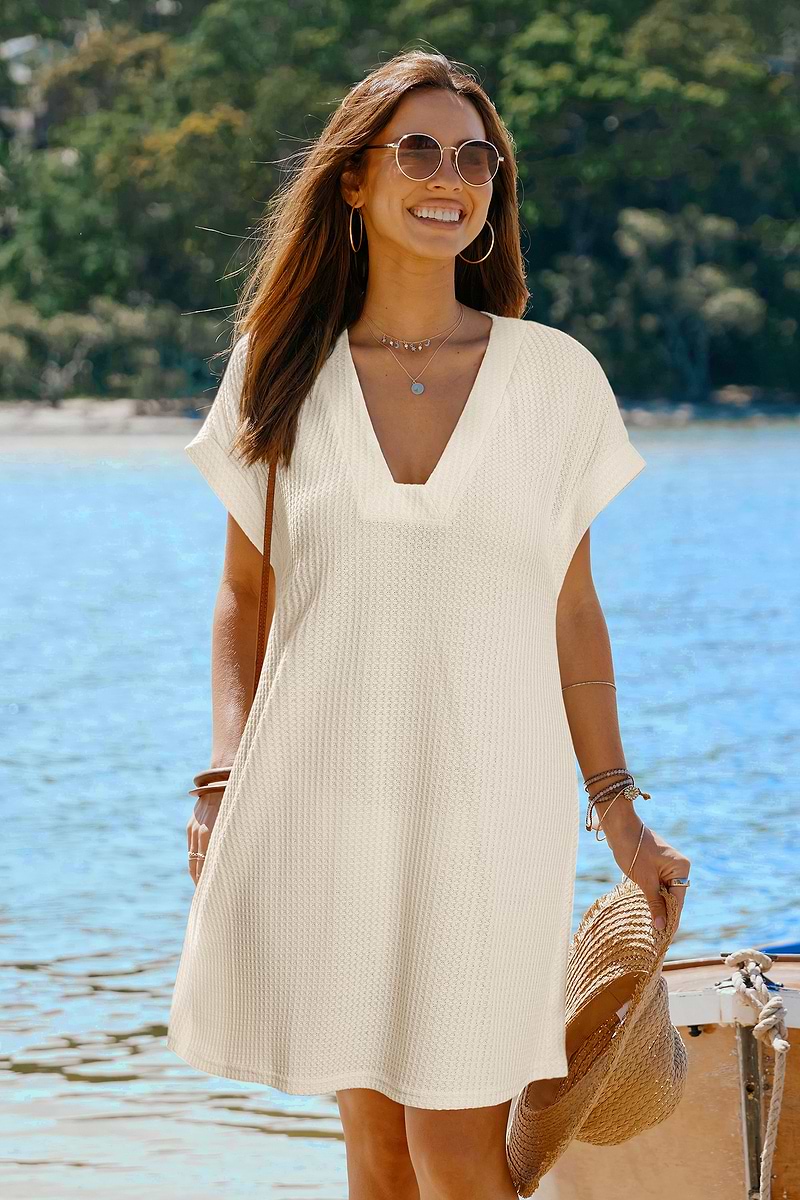 Sunday Morning Cream Cover-Up Mini Dress