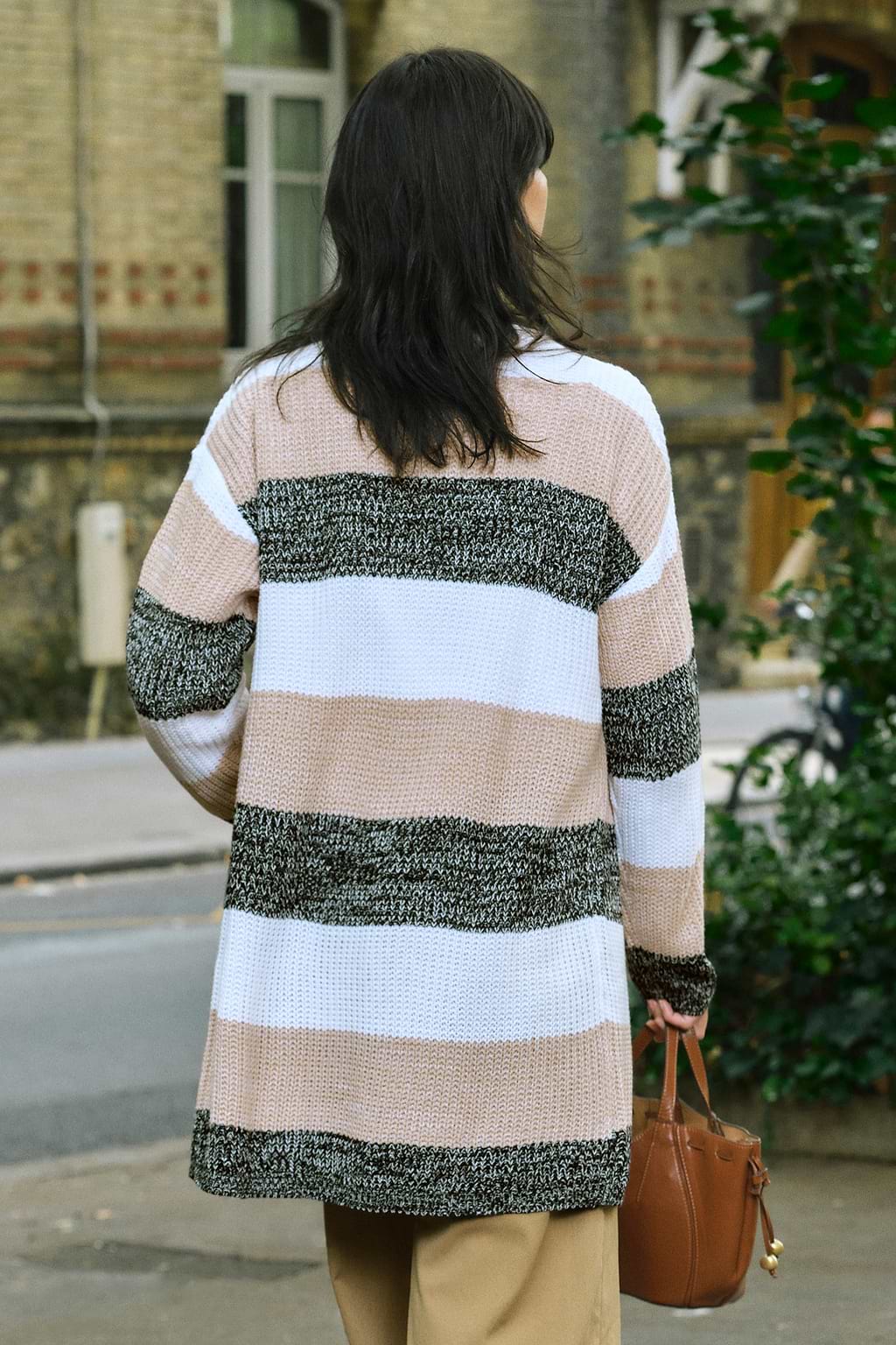 Striped Open Front Long Sleeve Duster Cardigan