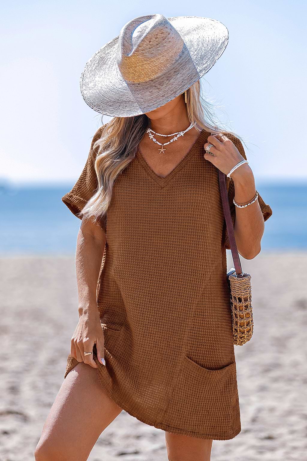 Walk of Fame Brown Cover-Up Mini Dress