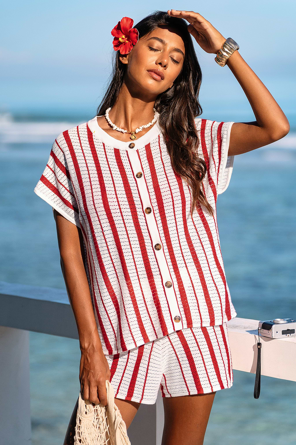 Cherry Pie Striped Cover-Up Shorts
