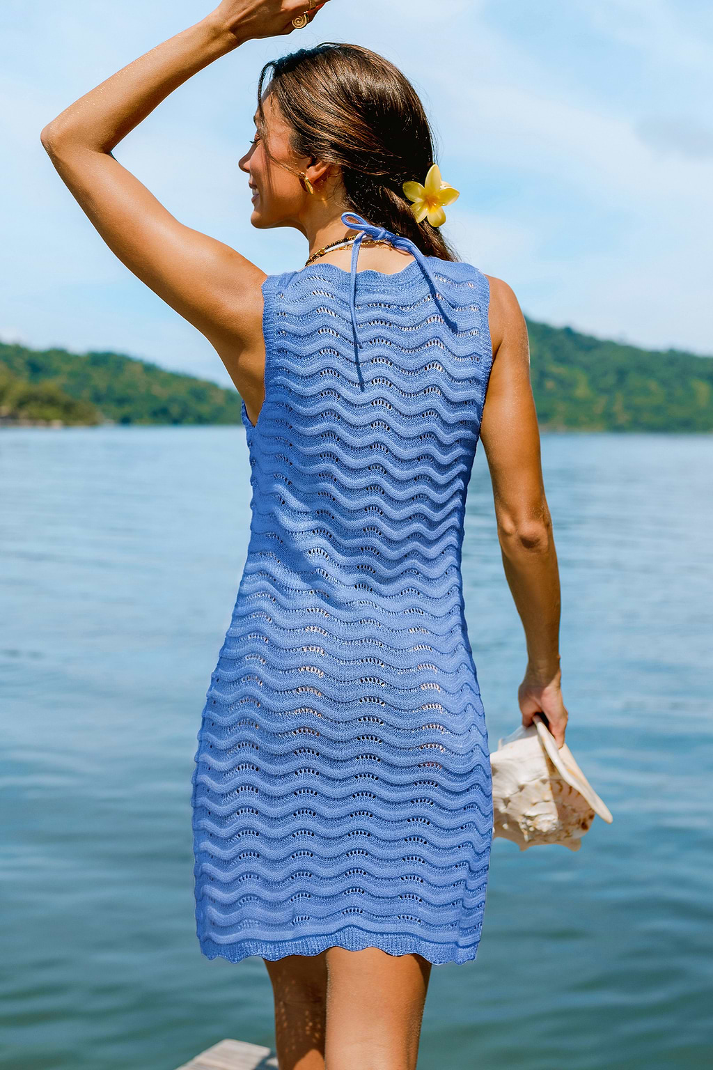Sandy Waves Blue Cover-Up Mini Dress