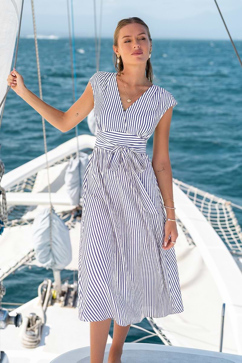 Away for a While Striped Maxi Dress