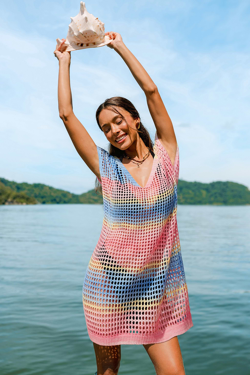 Color Spectrum Striped Cover-Up Mini Dress