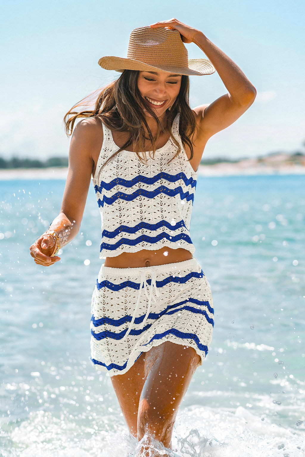 Wavy Tide Striped Cover-Up Top