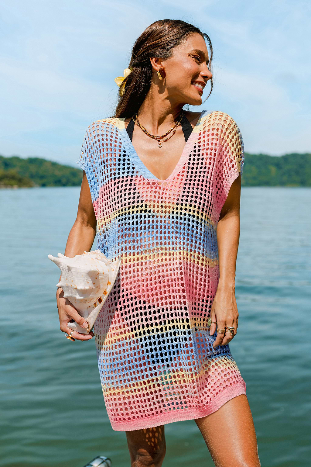 Color Spectrum Striped Cover-Up Mini Dress